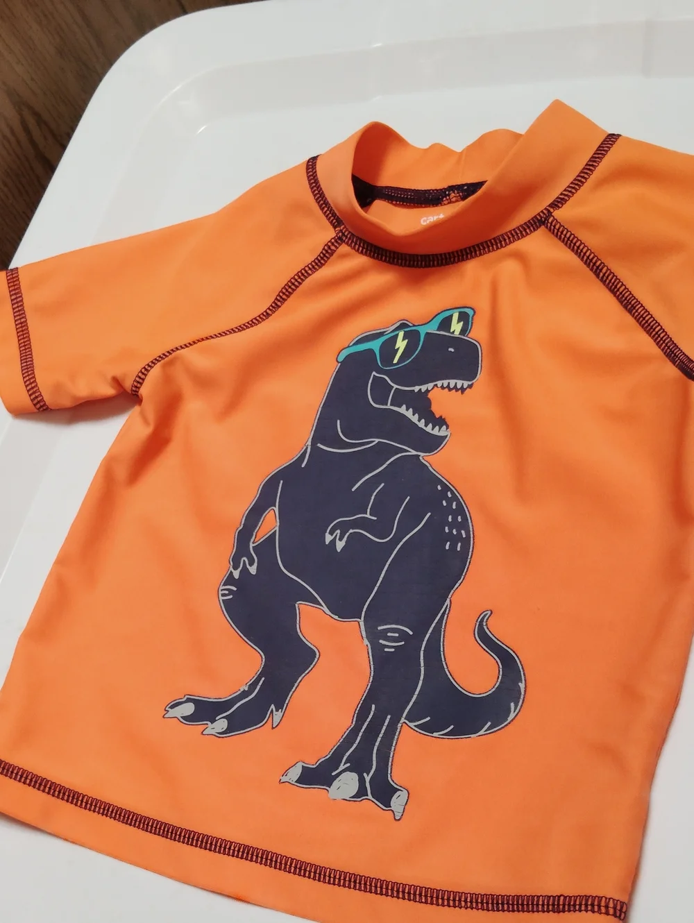 Carter's Orange Rash Guard with Navy Dino Graphic
